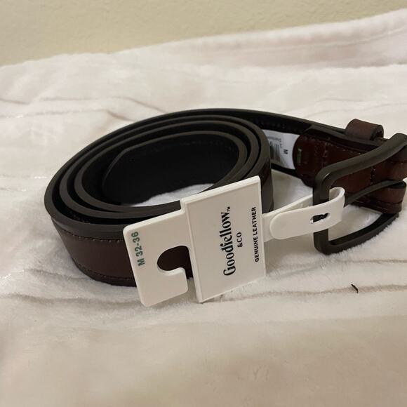 NEW Mens Brown Leather Belt Goodfellow & Co Size Medium 32-36 Inch Waist Belt - Picture 1 of 6